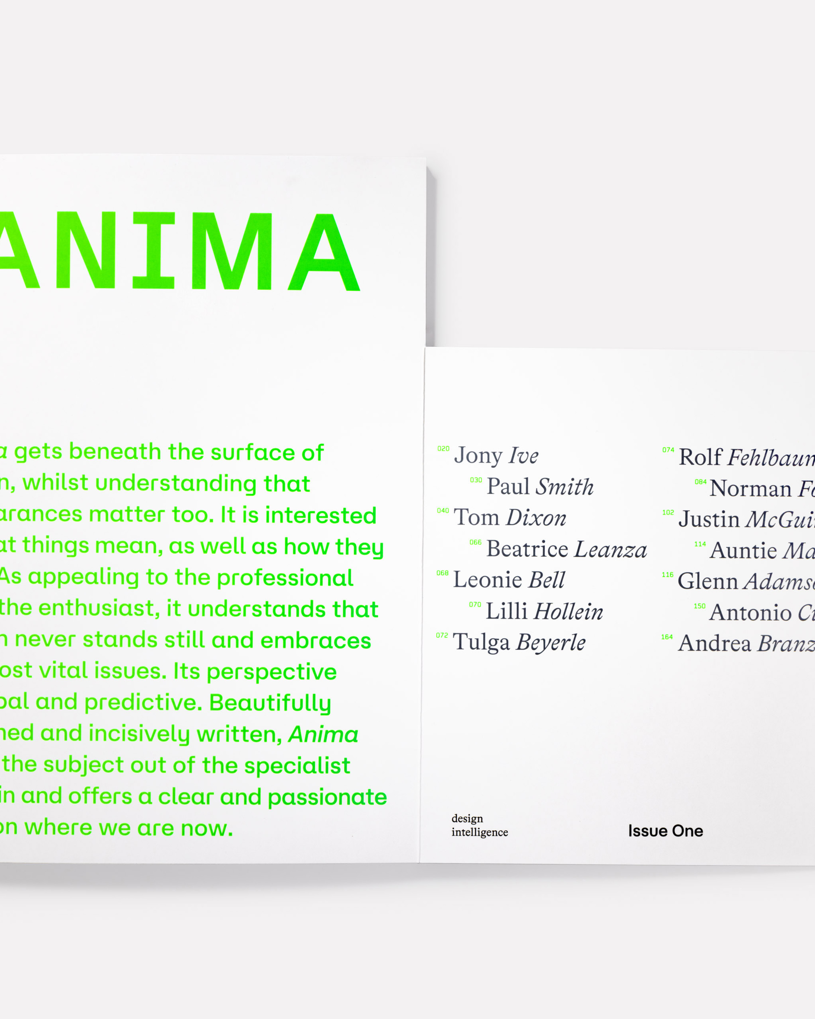 Inside page of Anima magazine on white background.