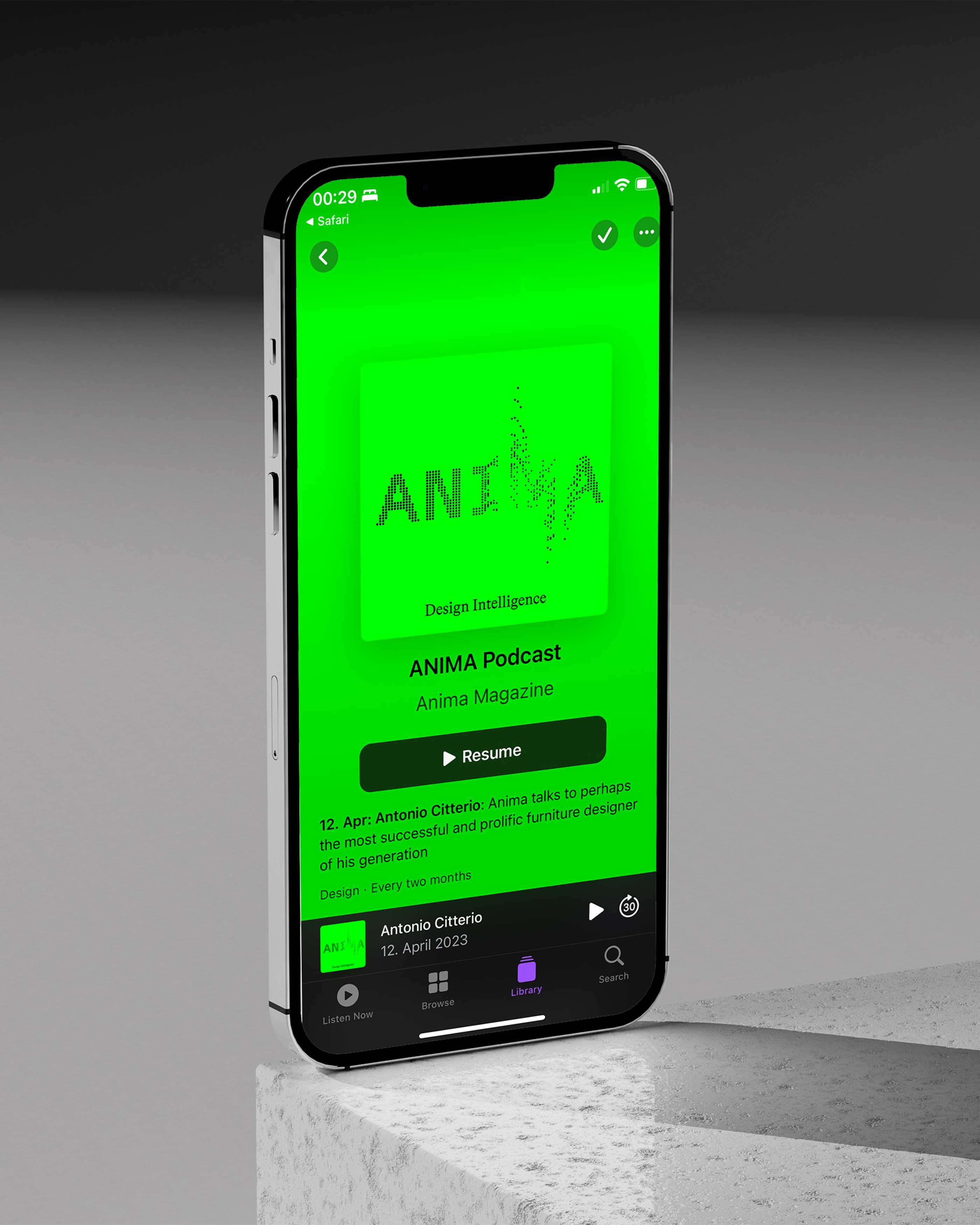 Anima Podcast cover displayed on a smartphone.